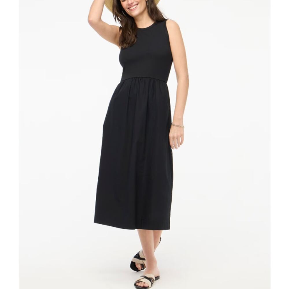 J.Crew Ribbed-Knit Mixy Dress Womens M Black Sleeveless Crew Neck Stretch Midi